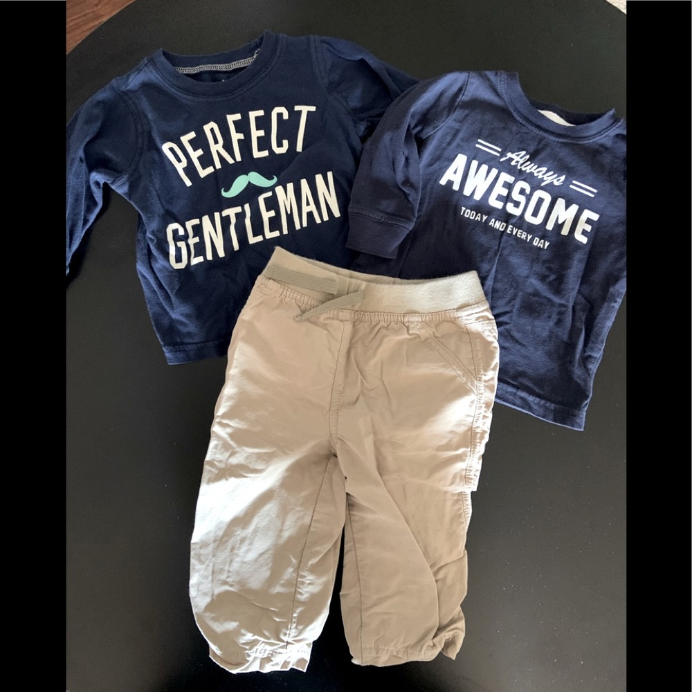 Baby Boy Outfit- 2 shirts, 1 pair pants. 9m